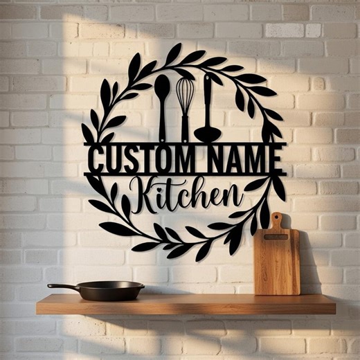 Farmhouse Kitchen Metal Sign, Modern Kitchen Wall Decor, Custom Name Wall Art - Etsy