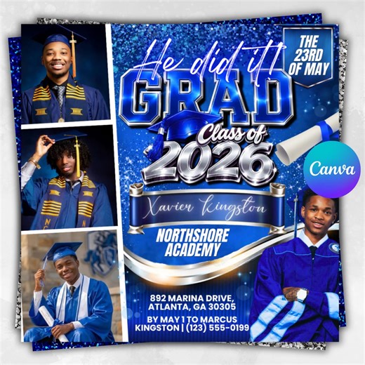 Graduation Flyer 2026 Blue Graduation Invitation Canva Template High School and College Graduation Party Flyer Fraternity Graduation Invite - Etsy