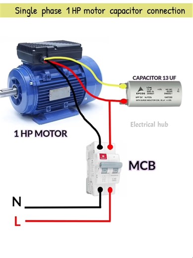 How to connect capacitor in single phase 1 HP motor || motor connection #motor #capacitor #short
