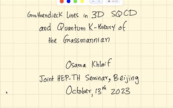 Osama Khlaif: Grothendieck lines in 3d SQCD and Quantum K of the Grassmannian
