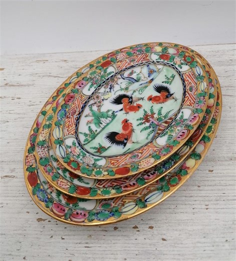 Vintage Hand Painted Oval Plate With Rooster ,porcelain Plate China Hand Painted,plate China,decorative Plate China,oriental Plate - Etsy