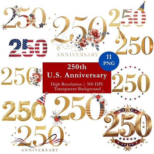 USA 250th Anniversary Clipart Bundle, Patriotic 250 America PNG Set, 4th of July Celebration Images, Digital Download, Commercial License - Etsy