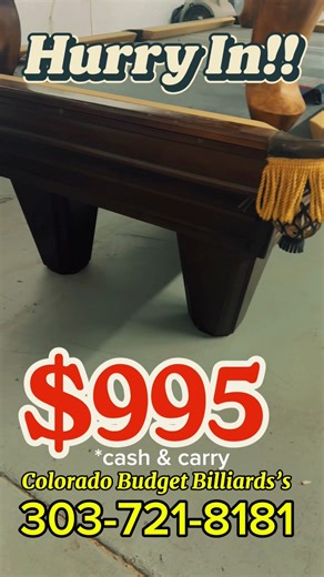 Pool tables from $995 and up! This is the Biggest Sale of the year! We have too many pool tables in stock and we need to sell them fast! If you’ve been thinking about buying a pool table, now is the time to buy. •Over 50 pool tables in stock and ready to go •Prices starting at $995 and up •New, Used and Refurbished options available These deals won’t last at these prices, and inventory is moving fast. ☎️Call us today or stop by to grab yours! 303-721-8181 4346 S Broadway, Englewood #denver #engl