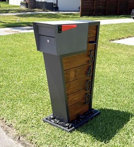 Modern Mailbox Post With Wood Panel Custom Vertical House Numbers Locking Metal Mailbox Contemporary Outdoor Curb Appeal - Etsy