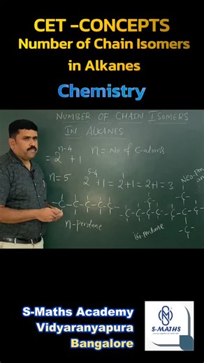 S-Maths on Instagram: "🧪 CET Chemistry Made Simple | Chain Isomerism in Alkanes Confused about number of chain isomers? Our Chemistry teacher explains it clearly with an example, making organic chemistry easy and scoring 💡 ✨ Learn the logic ✨ Avoid exam mistakes ✨ Think like a topper 🎯 Ideal for Class 10 | 11 | 12 CET aspirants 📍 Learn smart at S-Maths Academy, Vidyaranyapura #CETChemistry #ChainIsomerism #Alkanes #OrganicChemistry #PUChemistry Class10 Class11 Class12 ConceptClarity SMathsAc