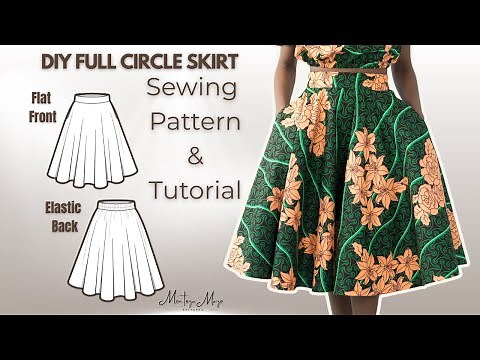 DIY Full Circle Skirt With Flat Front Elastic Back Waistband Pattern Download + Free Sewing Tutorial