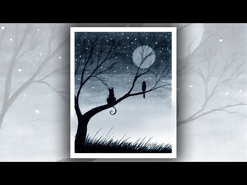 Easy Black and White painting, Easy oil pastel Drawing ideas for beginners