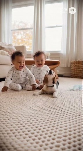 Twins Laugh as Beagle Spins | AIVIDEO | #baby #cute