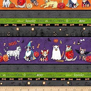 Michael Miller Howl-O-Ween Pooch Parade Black, Quilting Fabric by the Yard