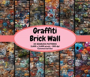 Graffiti Brick Wall Texture Digital Pattern Seamless Paper Graffiti Wall Seamless Pattern Graffiti Digital Paper Background Commercial Use - Etsy