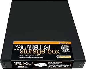 Lineco Museum Archival Storage Box, 8.75x10.75x1.5 in. Drop Front Design. Acid-Free with Metal Edge. Organize Photos, Pictures, Prints, Documents, Crafts, DIY. Black, 1 Pack
