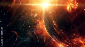 Scene from a view of a planet, animated illustration motion video repeating 4k