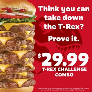 552K views · 44 reactions | 9 patties. 9 slices of cheese. One legendary stack. The Wendy’s T-Rex Burger has arrived—dare to take it on? Only available in participating stores (MI, OH, & IN) for a limited time. | Meritage Hospitality Group | Facebook