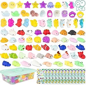 BONNYCO Mochi Squishy Toys Bulk for Kids Party Favors Pack 80. Goodie Bags Stuffers for Kids 3-5 4-8, Return Gifts Birthday Party. Squishy Fidget Toys, Pinata Stuffers Birthday Boys Girls Kawaii