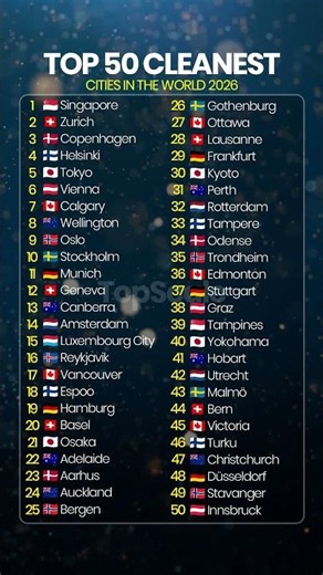Top 50 Cleanest Cities in the World 2026 #ranking