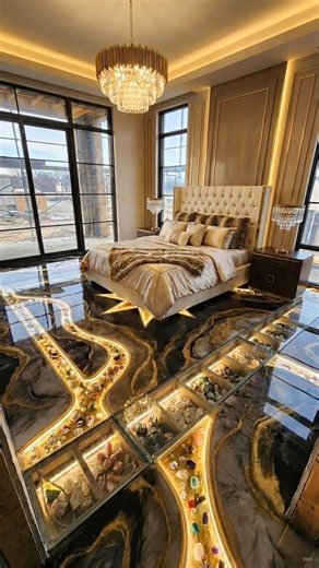 Luxury Crystal Bedroom with Illuminated Epoxy River Floor ✨🏡 | Dream Interior Design
