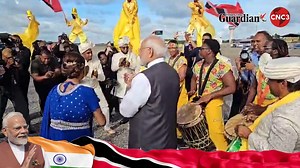 PM Modi is given a warm cultural welcome on his arrival. | CNC3 Television, Trinidad and Tobago