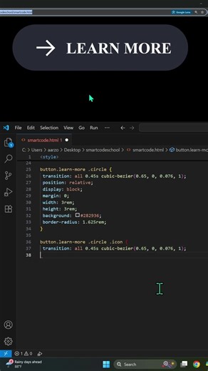 Button Hover Animation in HTML & CSS | Learn More Button Effect #coding #htmlcss
