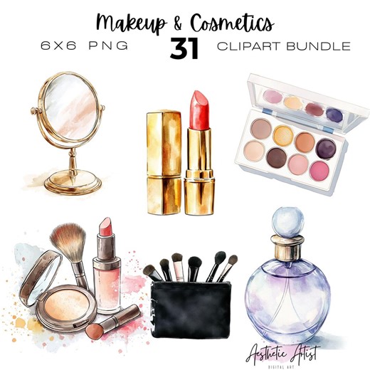Watercolour Makeup Clipart, Cosmetics Clipart Bundle, Fashion Png Instant Download, Lip Stick - Etsy
