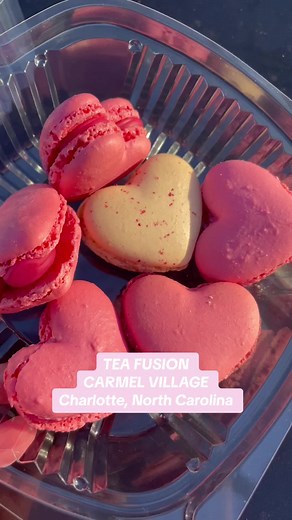 Heart-shaped macarons at Tea Fusion Carmel Village in Charlotte, North Carolina #charlottedessert #cltdessert #charlottemacarons #cltmacarons #teafusion #charlotteboba #cltboba #charlotte #clt #charlotterestaurants #charlottefood #cltfood #cltrestaurant #charlottefoodie #cltfoodie