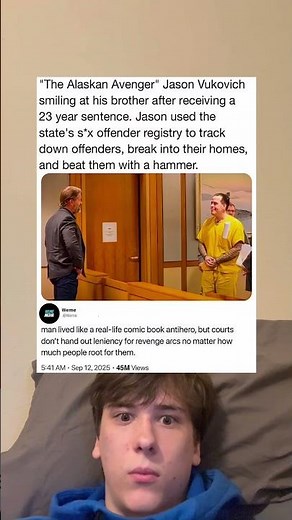 The Alaskan Avenger Jason Vukovich smiling at his brother after receiving a 23 year sentence
