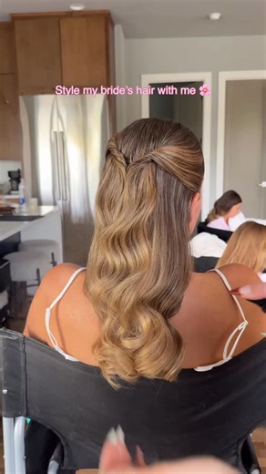 Hair & Makeup by Halee on Instagram: "I’m loving this new bridal hair trend ❤️ Color @chloeferlisehair - #halfuphalfdown #bridalhair #weddinghair #bride #sleekhairstyle #georgiawedding #30awedding #alabamaweddings #weddinginspiration"
