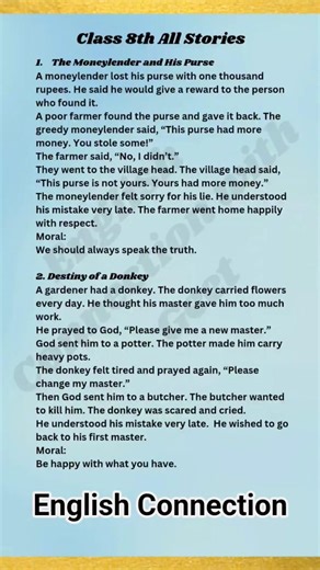 Class 8 PSEB English Stories Moneylender and his purse, Vain Stag & Destiny of a Donkey #shortsfeed