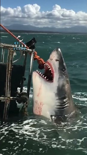 Massive great white shark aggressively attacks the diving cage.#SharkAttack #DeepSea