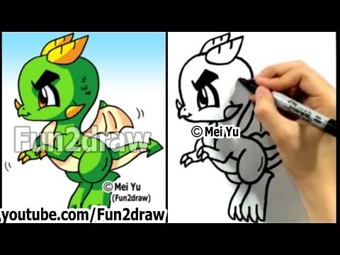 How to Draw a Cartoon Dragon - How to Draw Easy Things - Fun2draw Cute Art (Free Art Lessons)