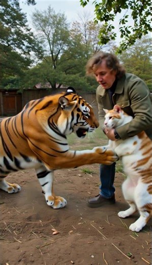 Cat vs Tiger! Owner Tries to Stop the Most Unexpected Fight 😂🐱🐯🔥 #tiger