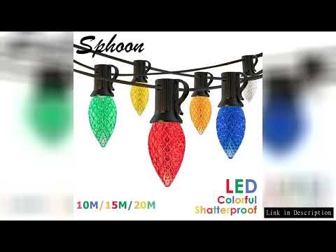 50FT C7 Shatterproof String Lights RGB Dimmable Faceted Strawberry Led Bulbs Connectable Outdoor Fai