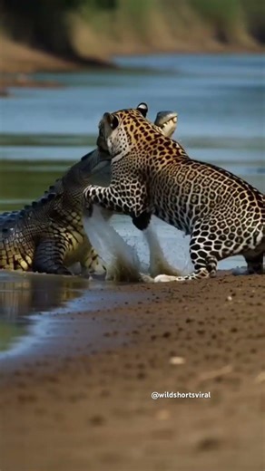 Leopard vs Crocodile EPIC Fight! 🐆🐊 Who Wins? 🔥ヒョウ vs ワニ 激闘！🐆🐊 どっちが勝つ？バイラル #viral #shorts