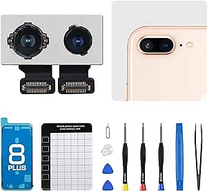 for iPhone 8 Plus Back Camera Replacement OEM 8plus 5.5" Module 12MP Main Rear Lens Parts with Wide Telephoto Lens OIS HDR Photos 4K Video Fix Repair Assemble Tools Kit for A1864 A1897 A1898
