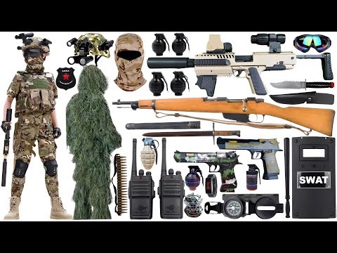 Special police weapon toy set unboxing, Glock modified carbine, 98K sniper rifle, revolver, bomb