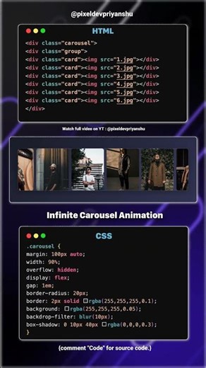Infinite Carousel Scroll Animation | HTML & CSS.🔥 #shorts #htmlcss #webdevelopment #coding #frontend
