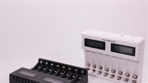 PUJIMAX 8-slot Battery Charger AAA/AA Rechargeable Battery Short Circuit Protection LED Display Ni-MH/Ni-Cd USB Charger