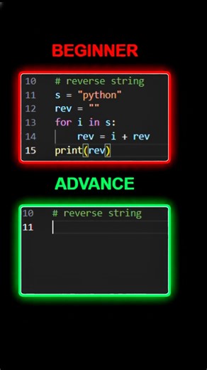 Code with Rajesh on Instagram: ""Python" beginner vs advance coding | learn advance level in python 🚀 . . . . . . . . . #coding #python #junior #senior #coders #skills #skill #telugu #éducation #life #internship #jobsearch #codewithrajesh #codinglife #knowledgeofself #learncoding #freecoding #pythonprogramming #programer #html #htmlcss #htmlcssjs #css #javascipt #codingskills #shorts #trendingshorts #trending"