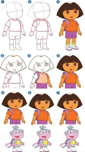 Step by step drawing of Dora