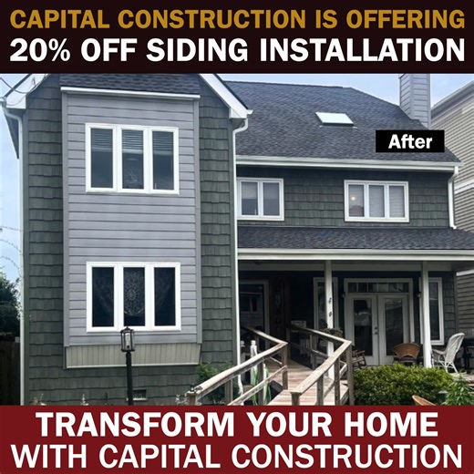 🇺🇸 MAINE: Get 20% OFF Your Siding Installation! A James Hardie Siding SALE! 🏠 If you're looking to replace your Siding - we can help with that! 👍 When you book your siding project with Capital Construction: 👉🏻 Say goodbye to rot, cracks, chips & burns 👉🏻 Dozens of durable and energy efficient styles 👉🏻 Absolutely NO pressure (and free) estimates To qualify for 20% OFF your siding, installation click "Learn More" | Capital Construction Contracting Inc.