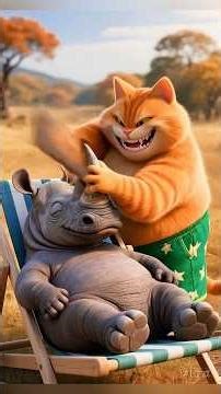 Silly Orange Cat Steals Rhino Horn 🐱