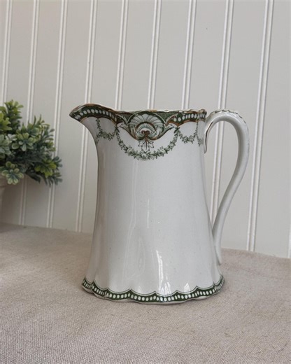 Antique Georgian Pitcher • Green Transferware Jug • English Semi Porcelain (c. 1912-1920) - Etsy