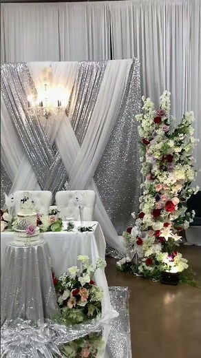 Luxury Glam 25th Silver Wedding Anniversary Decorations Backdrop #wedding #silver #anniversary