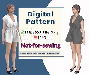 Overall Schnittmuster: CLO3D Digitale ZPRJ Datei - Strampler mit V-Ausschnitt - Etsy.de