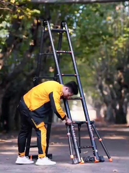 Telescoping Ladders A-Frame,27FT Multi-Purpose Extension Ladder with Stengthened Joint Stabilizer Bar,Portable Ladder with Wheels for Indoor Outdoor 330lbs Capacity Collapsible Ladde