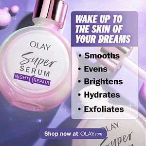 Dark spots? Sleep on this: Super Serum Night Repair goes deep into skin’s surface layers and gives visibly more even skin in two weeks. Get yours today at Olay.com! | Olay