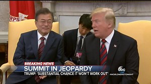SUMMIT IN JEOPARDY: Pres. Donald J. Trump suggested the June 12 summit in Singapore with Kim Jong Un may not happen – as the two nations hammer out conditions and concessions and with questions about North Korea’s nuclear arsenal. Jonathan Karl reports. abcn.ws/2ICbj0p | ABC World News Tonight with David Muir