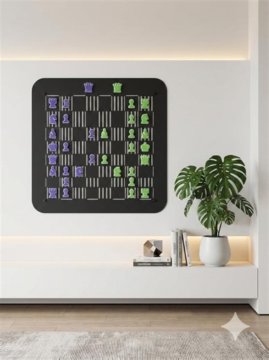Wall Mounted Magnetic Chess Set | Carbon Steel Board, Purple Green Pieces (50x50cm) - Etsy UK