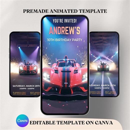 Racing Birthday Video Invitation | Editable Sports Race Car Party Invite (digital Download) - Etsy