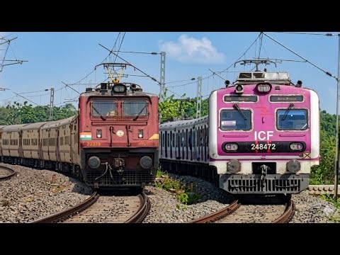 🔥Train on Sharp 90° Blind Curve:- 130 Kmph Intercity Express + ICF + EMU Local । Back to Back Train
