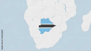 Botswana map highlighted in Botswana flag colors and pin of country capital Gaborone.